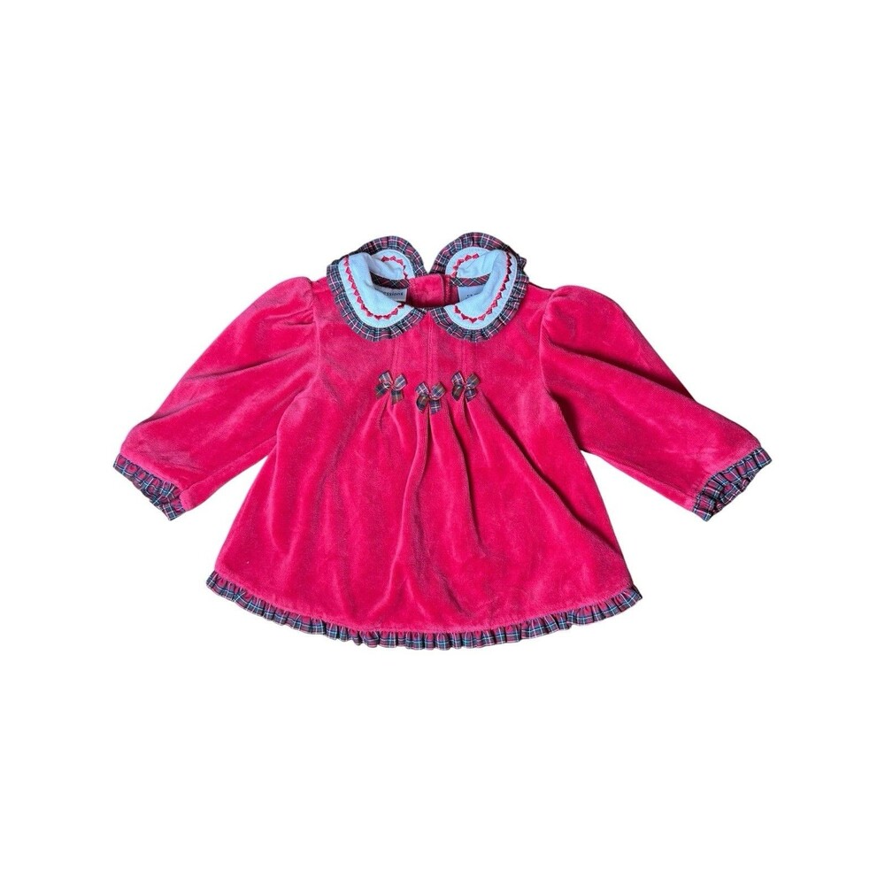 Vintage First Impressions Baby 6-9 Months Red Velvet Collared Dress Christmas
